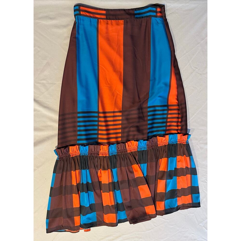 Anthropologie Eva Franco Flounced Midi Skirt size 4 ruffles career bold luxury